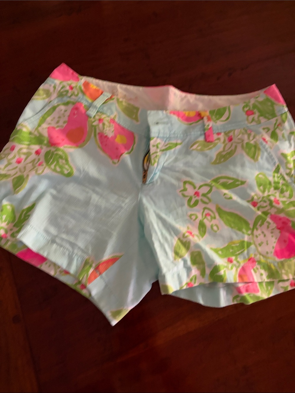 Lilly Pulitzer Light Blue Floral Bermuda Shorts with Pink & Green Accents